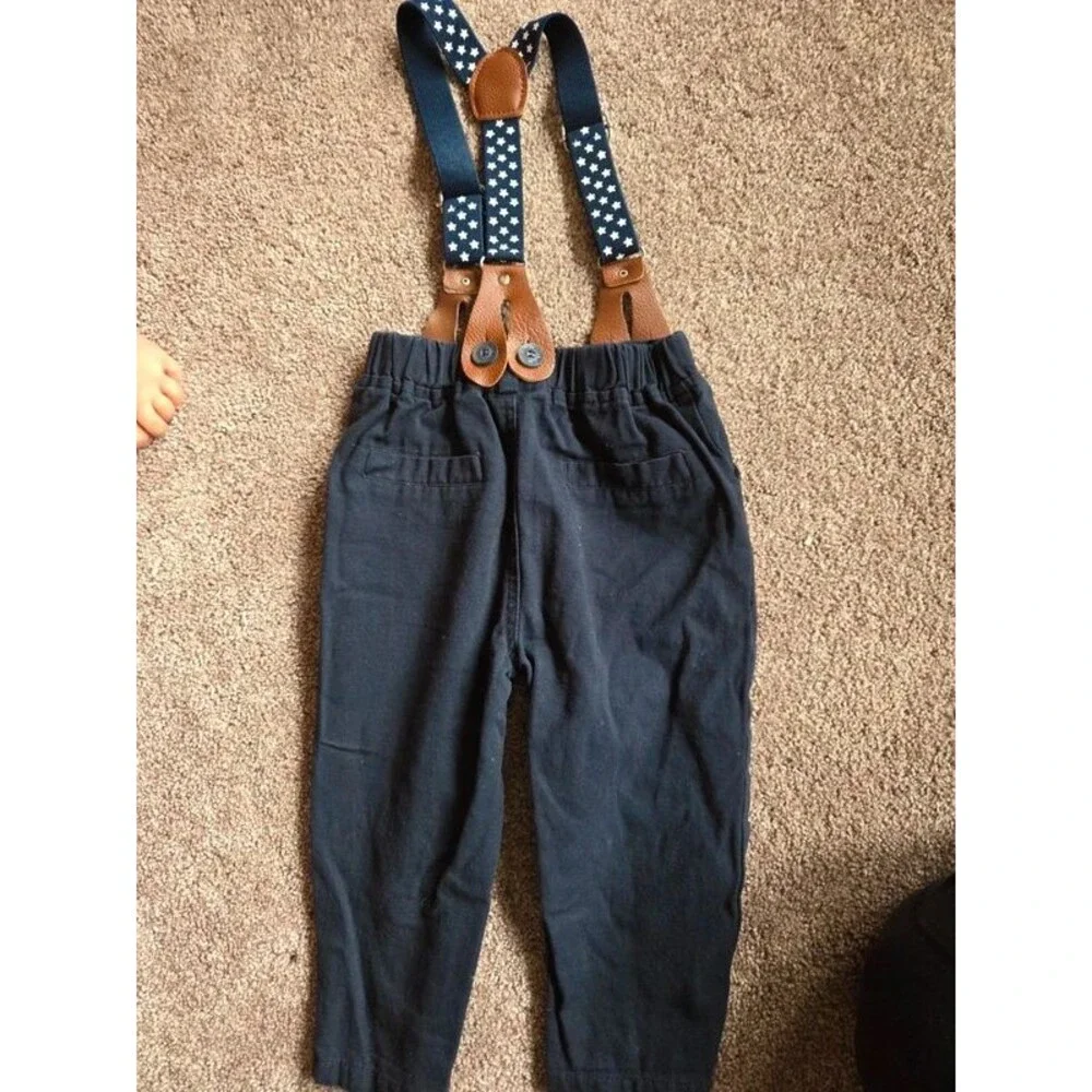 Boys navy blue pants and suspenders